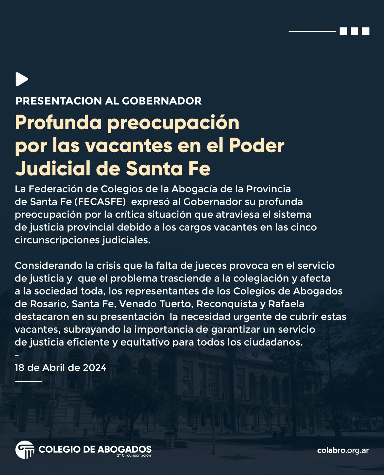Profunda preocupación por las vacantes en el Poder Judicial de Santa Fe
